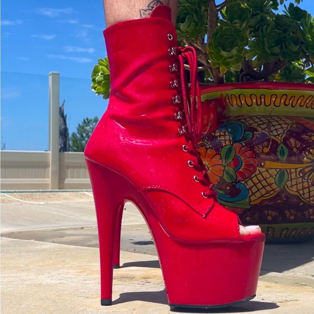 Bright Red Patent Leather Pleaser Heels